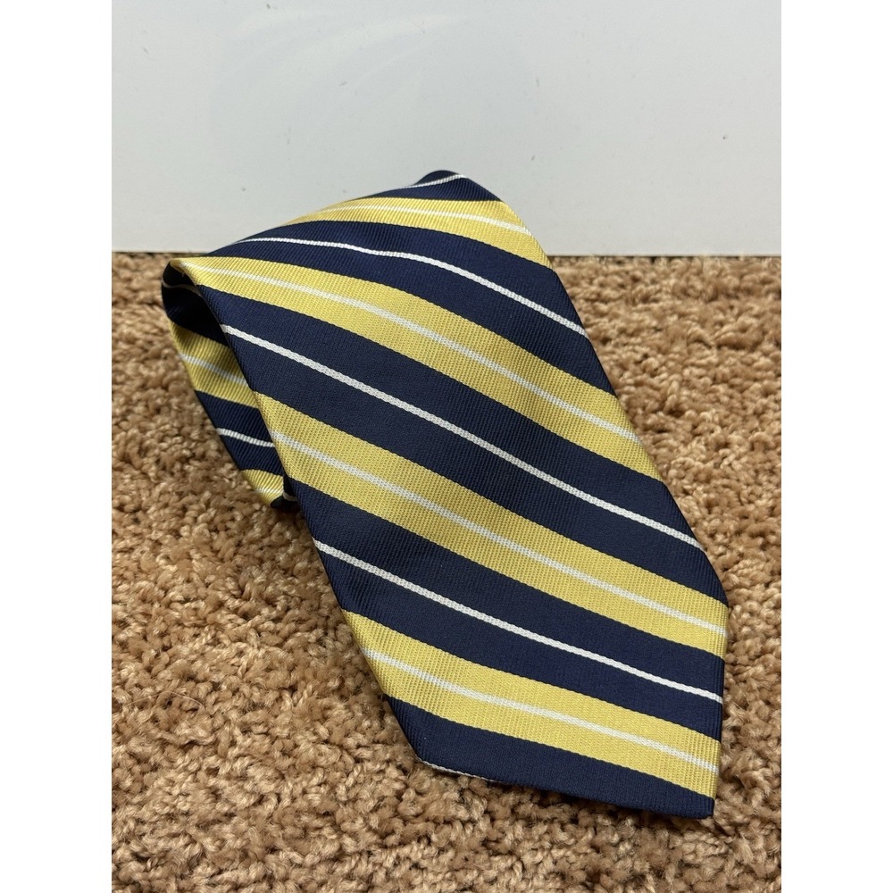 Necktie 100% Silk Brooks Brothers Makers Made In USA Yellow Blue White Striped - Picture 1 of 5